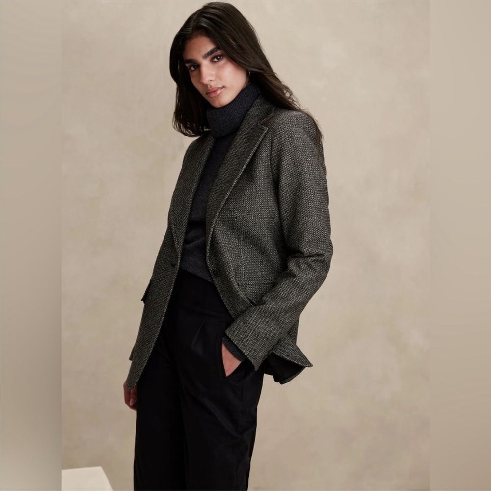 Banana Republic Gray Textured Palmira Tweed Blazer Western Single Button Sz 14